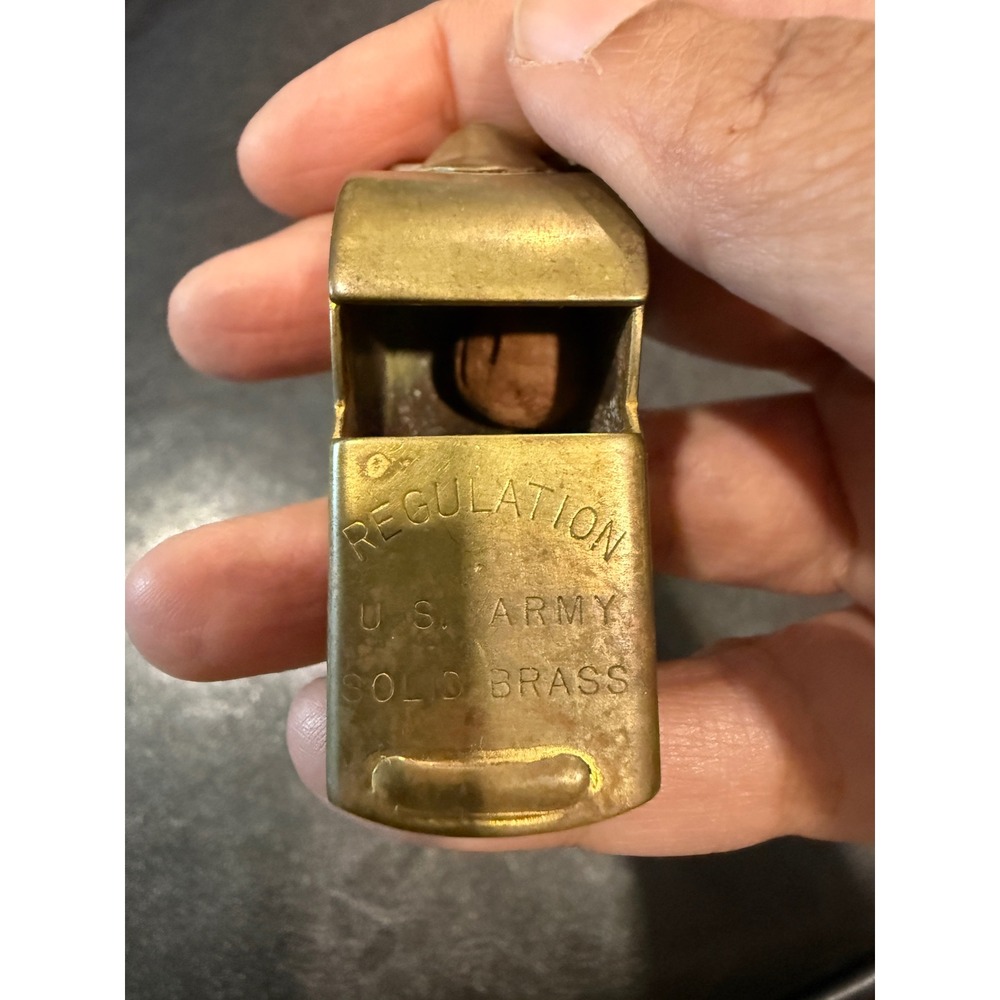 Vintage Regulation US Army Solid Brass Whistle with Chain Military Collectible